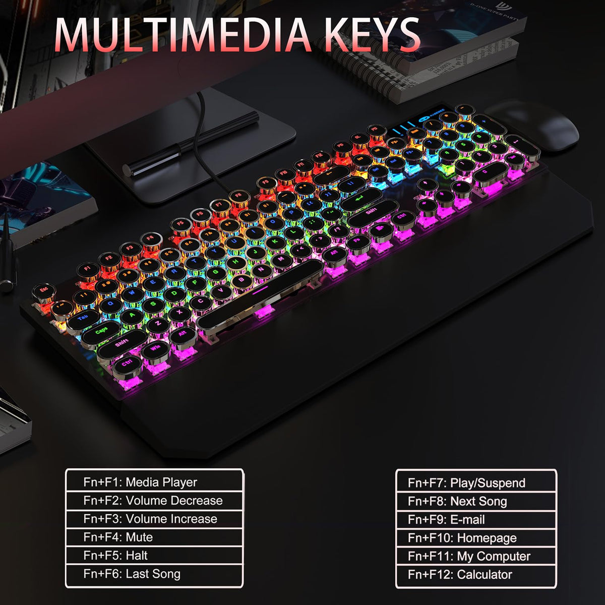 Black Retro Mechanical Gaming Keyboard with RGB Backlit Z880936
