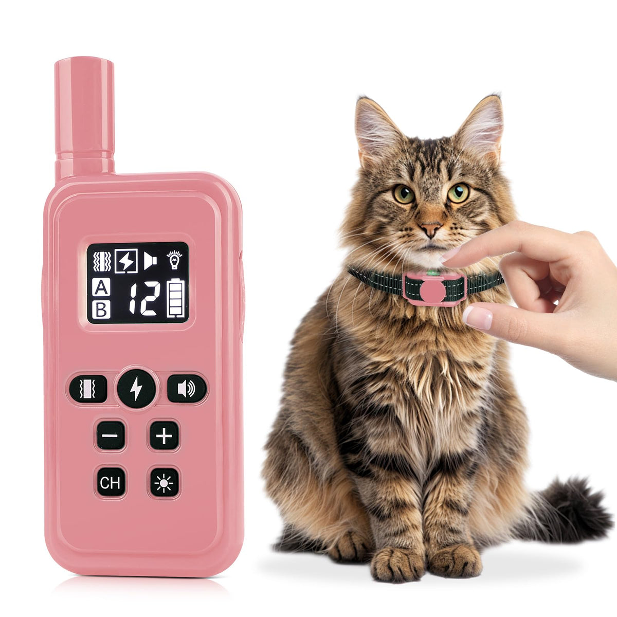 Cat Training Collar with Remote Shock Vibration Beep 3 Modes Waterproof Rechargeable Pink A2264
