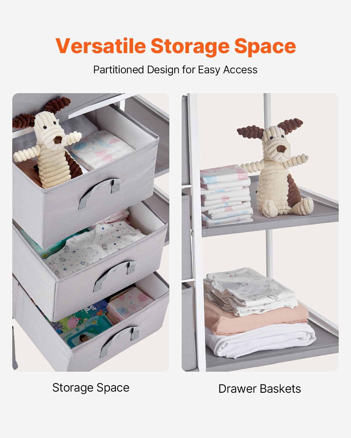 Adjustable Height Baby Changing Table with 3 Fabric Drawers T473