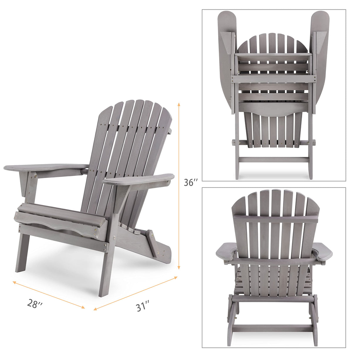 Wooden Folding Adirondack Chair Set of 2 Solid Cedar O44673