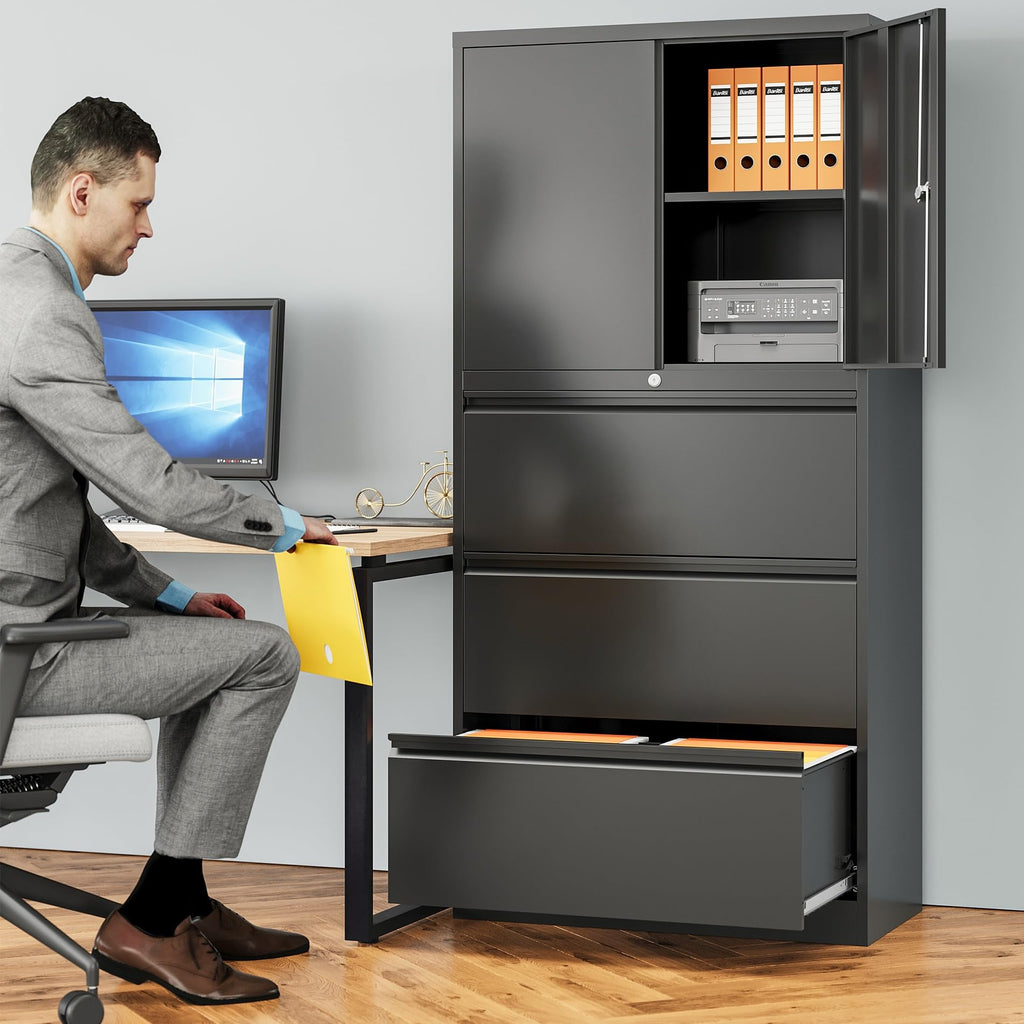 Black 3 Drawer Metal File Cabinet with Lock and Shelf X41363
