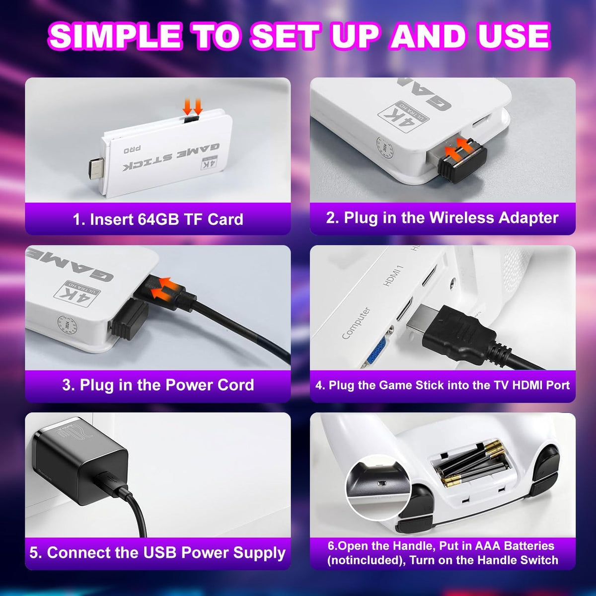 4K HDMI Retro Gaming Console with 64GB TF Card and 2.4G Wireless Controllers C433
