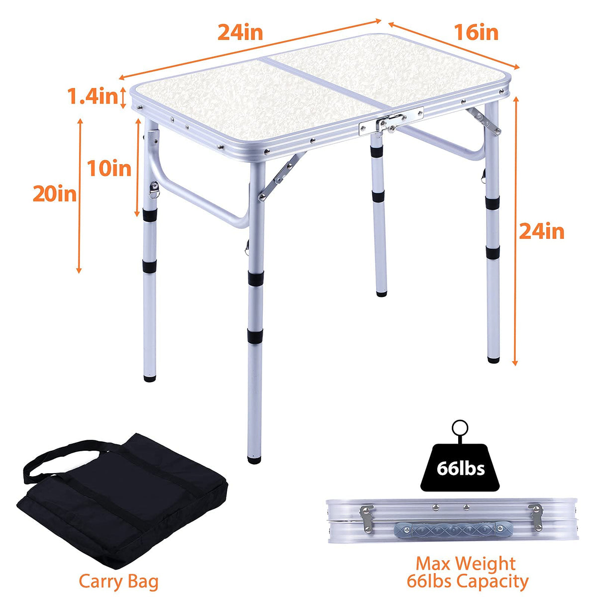 Small Portable Folding Camping Table, 3 Adjustable Height Lightweight Aluminum G295