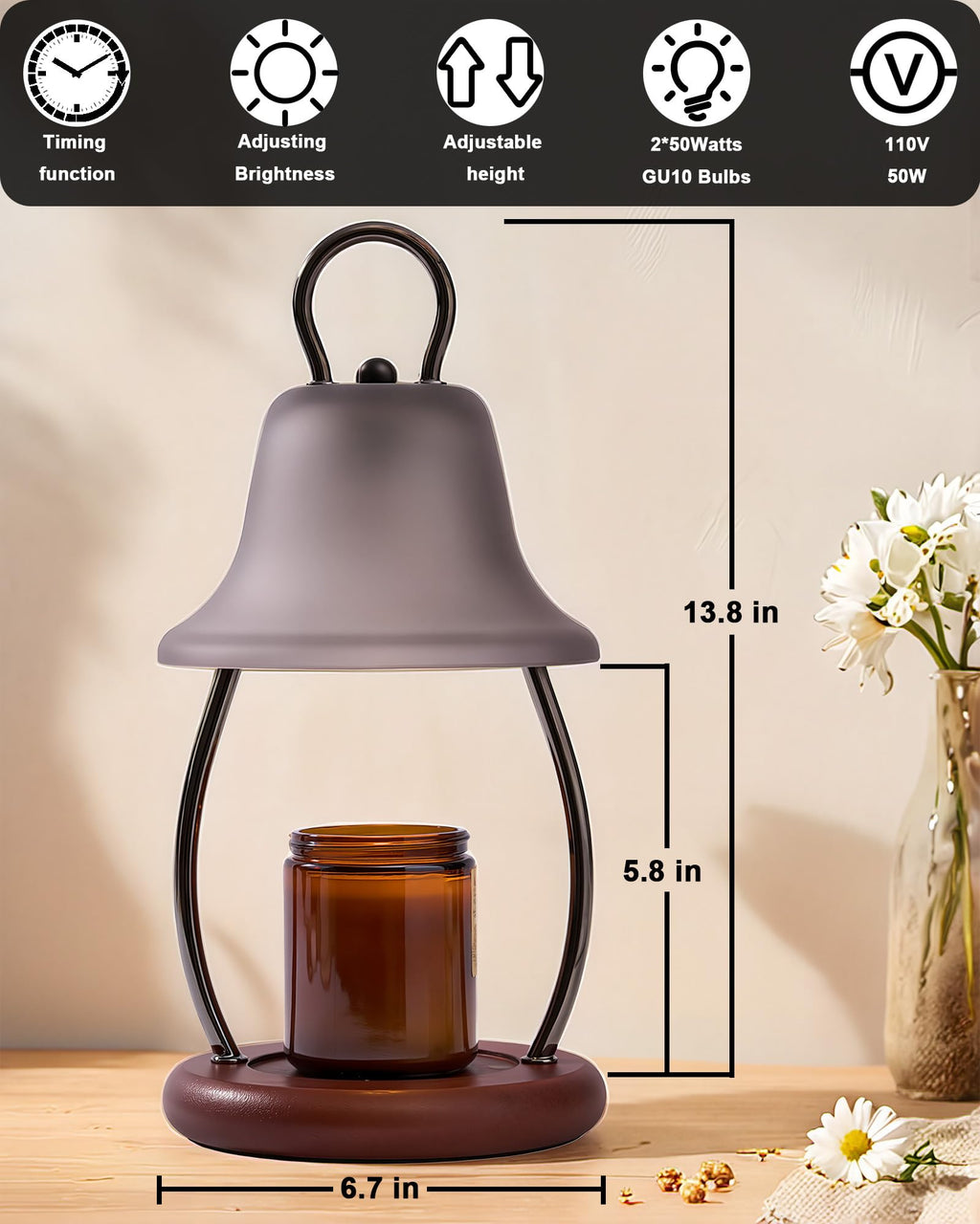 Black Dimmable Candle Warmer Lamp with Timer Y7078