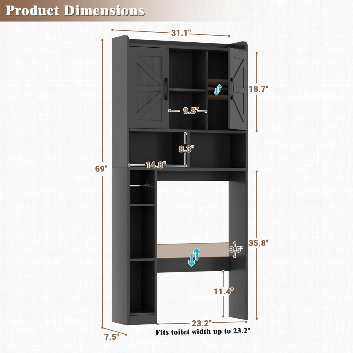 Over The Toilet Storage Cabinet with Barn Door U362