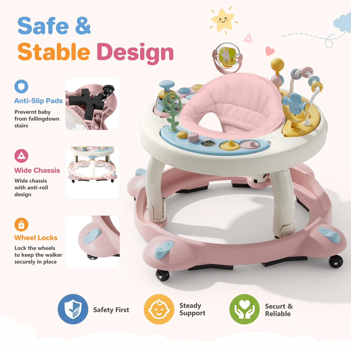 Foldable Baby Walker with Wheels and Rotating Seat O747