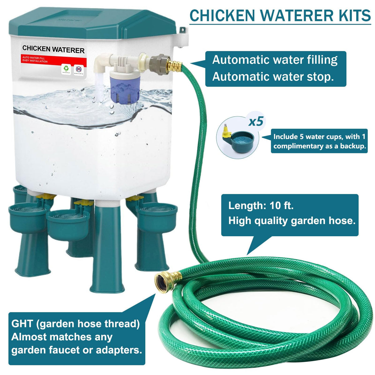 Automatic Chicken Waterer & No Waste Feeder Kits, 3 Gallon U9429