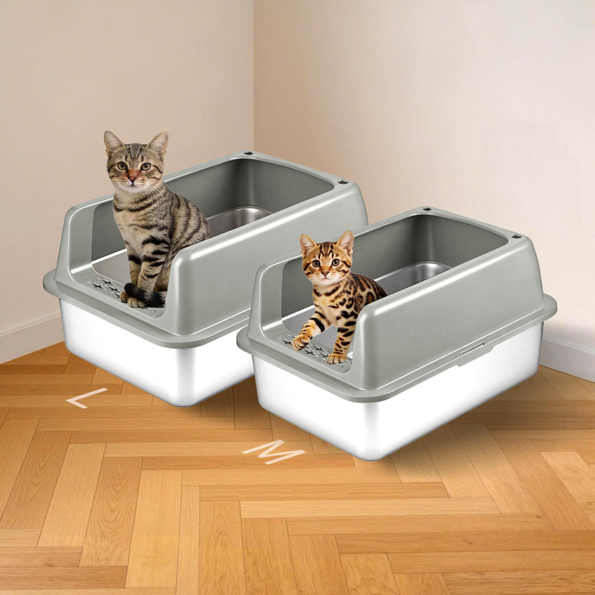 2 Pack Large Semi-Enclosed Stainless Steel Cat Litter Box with Lid G816743