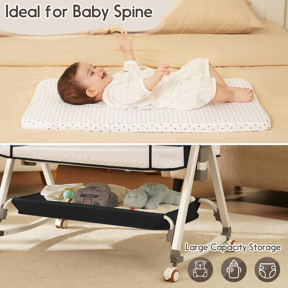 3 in 1 Baby Bassinets Bedside Sleeper with Storage Basket L565056