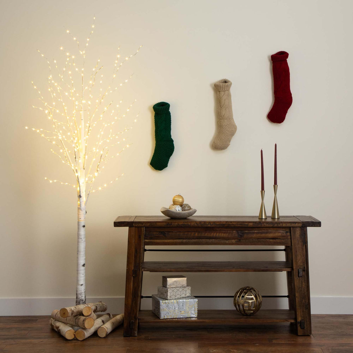 7-FT Pre-lit Artificial White Birch Tree with LED Lights S623