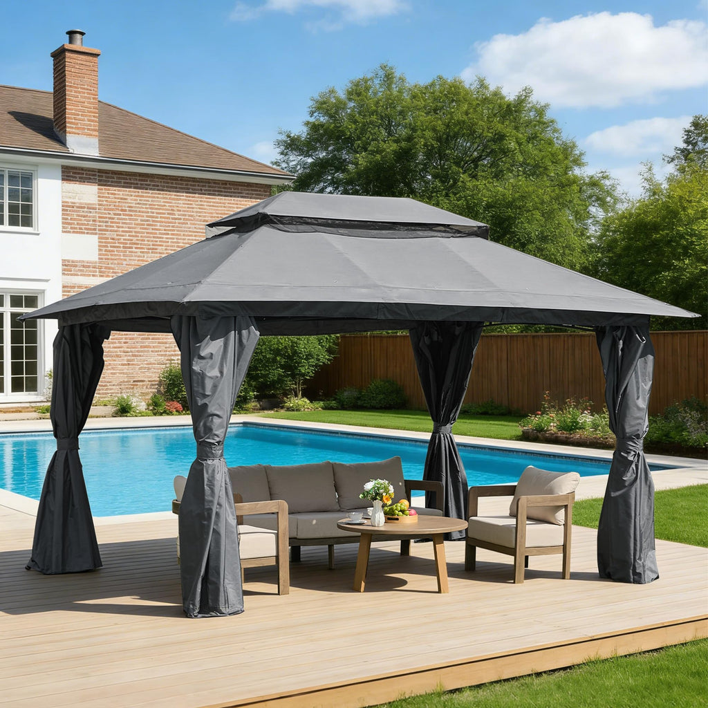 10x13 Outdoor Gazebo with Mosquito Netting and Privacy Screens A97258