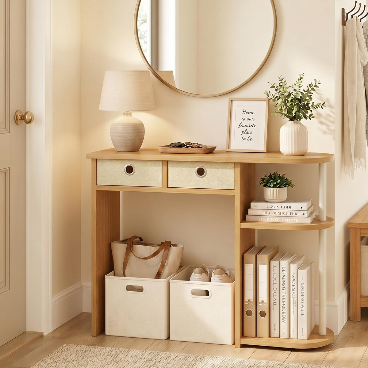 32-Inch Oak Entryway Table with 2 Fabric Drawers M2712