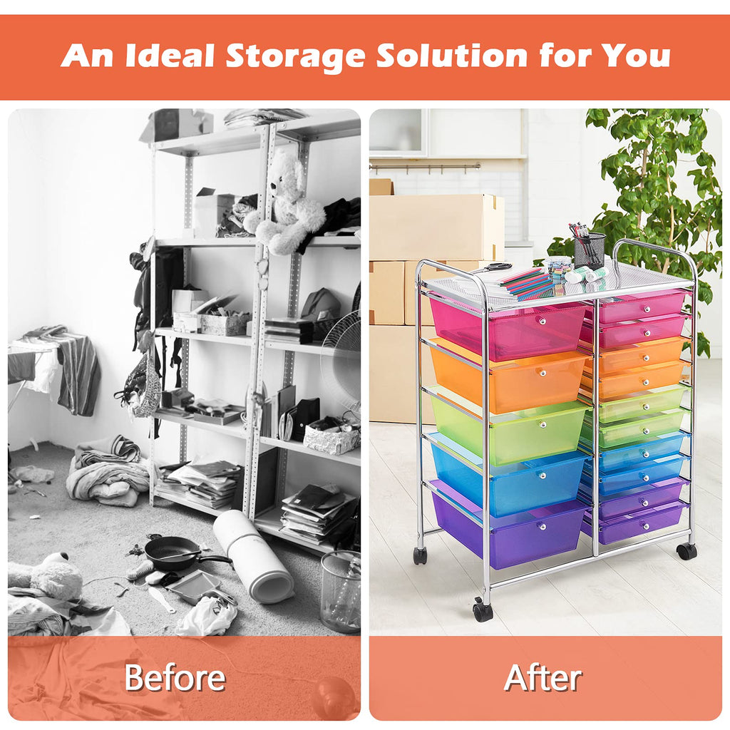 15 Drawer Rolling Storage Cart with Removable Drawers K429