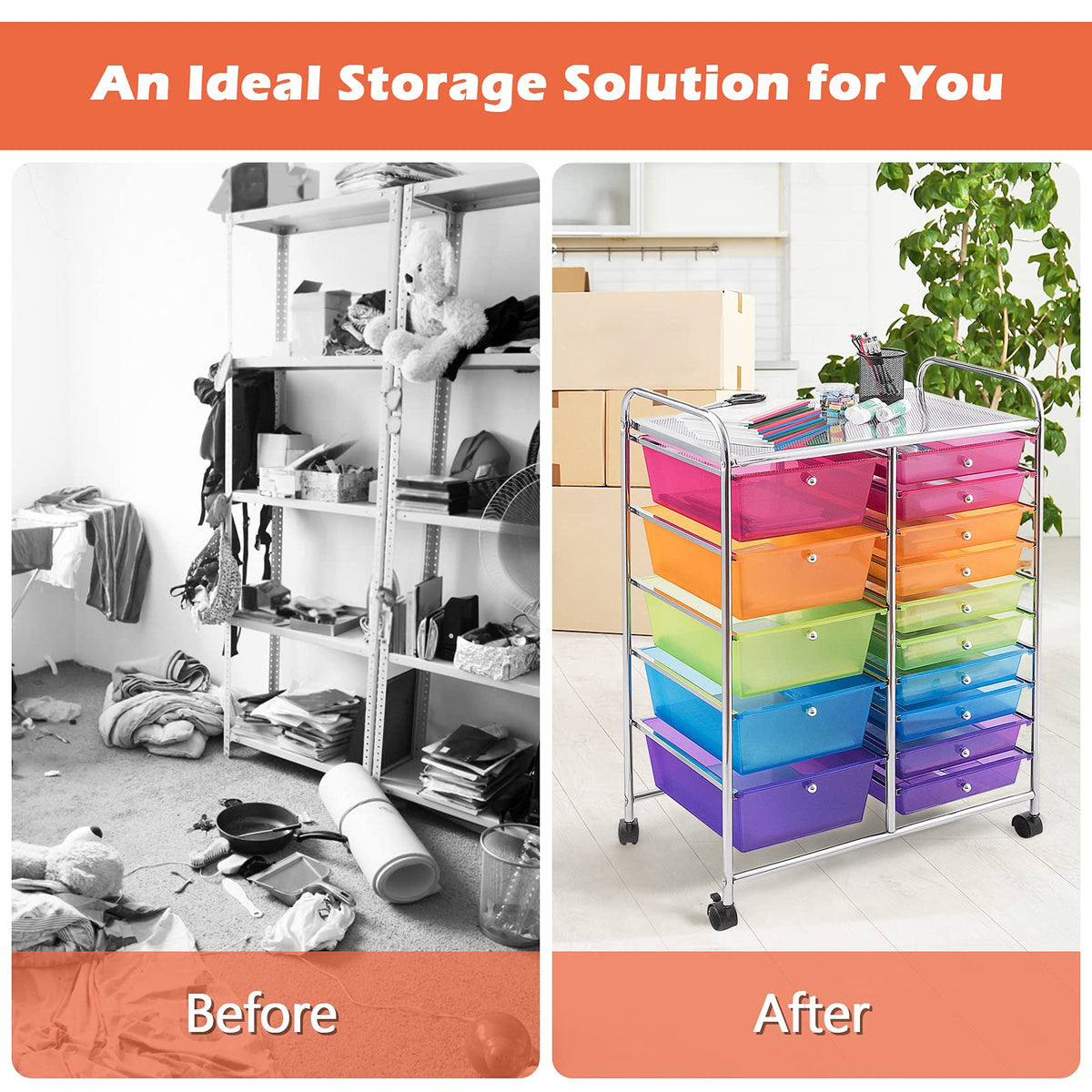 15 Drawer Rolling Storage Cart with Removable Drawers K429