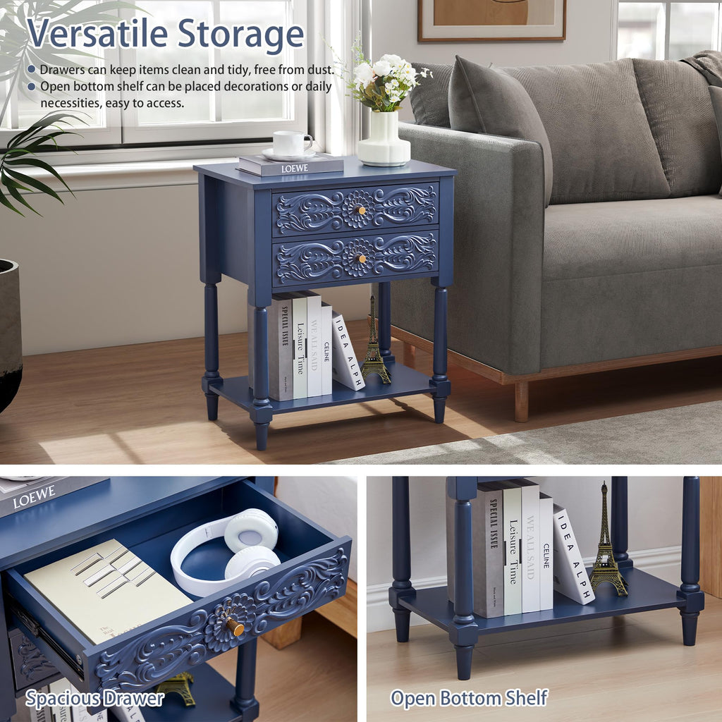 Farmhouse Bedside Table with 2 Drawers O459