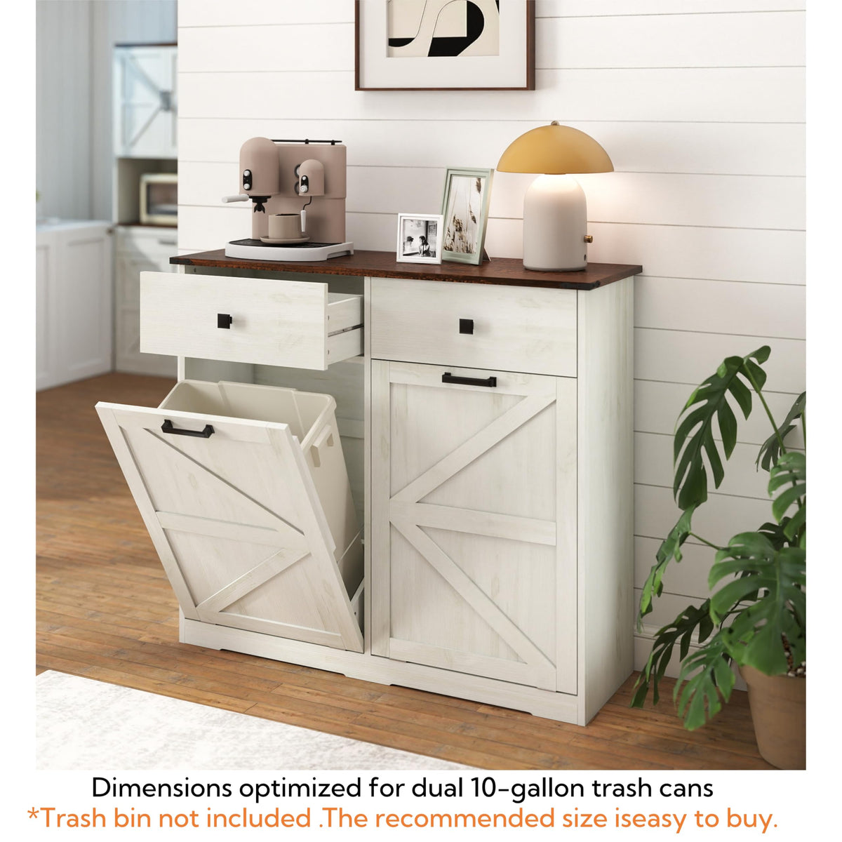 Antique White Tilt Out Trash Cabinet with 2 Drawers F618859