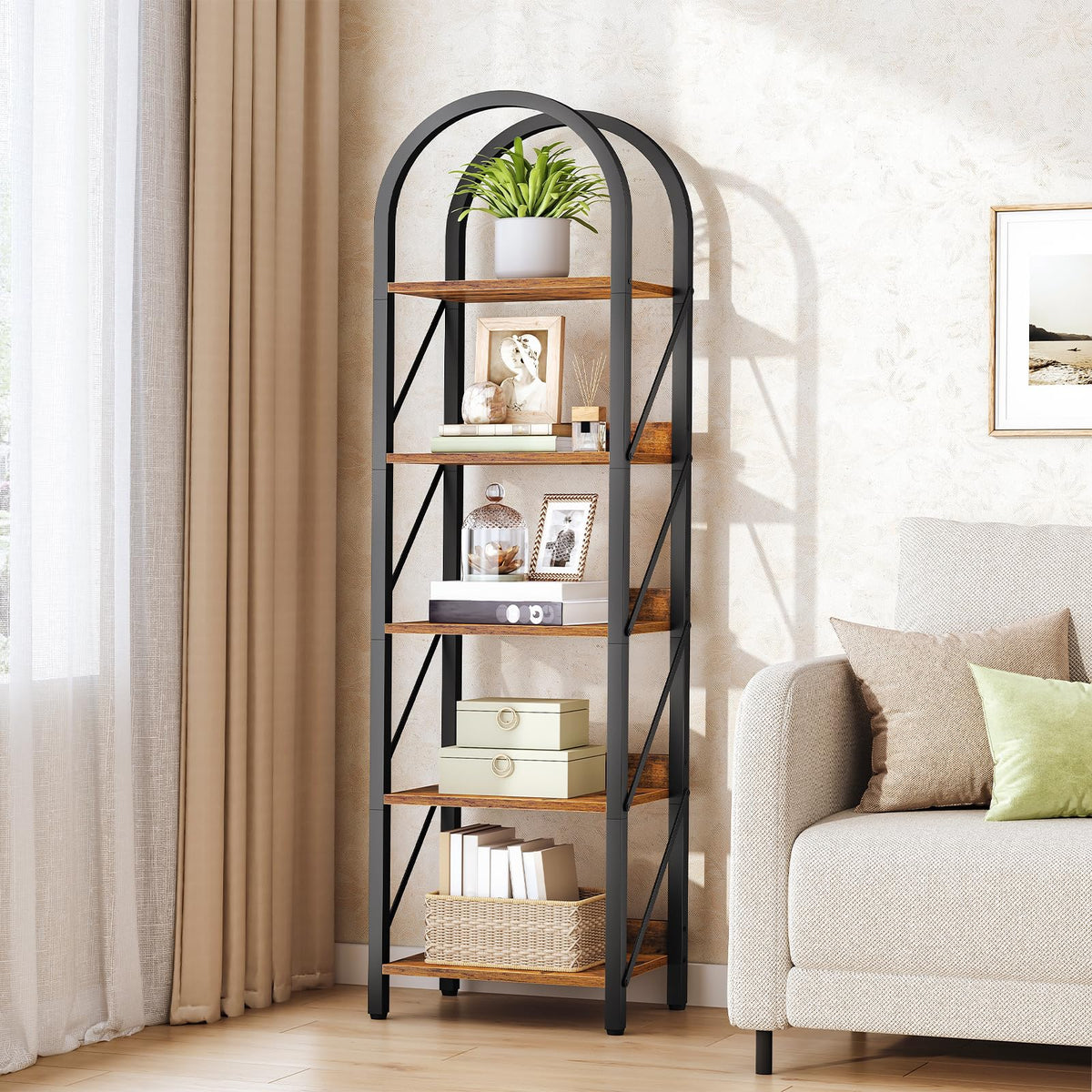 5-Tier Arched Bookshelf with Metal Frame W81401