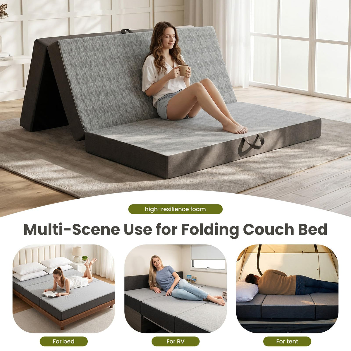 6" Trifold Full Size Memory Foam Mattress X8336