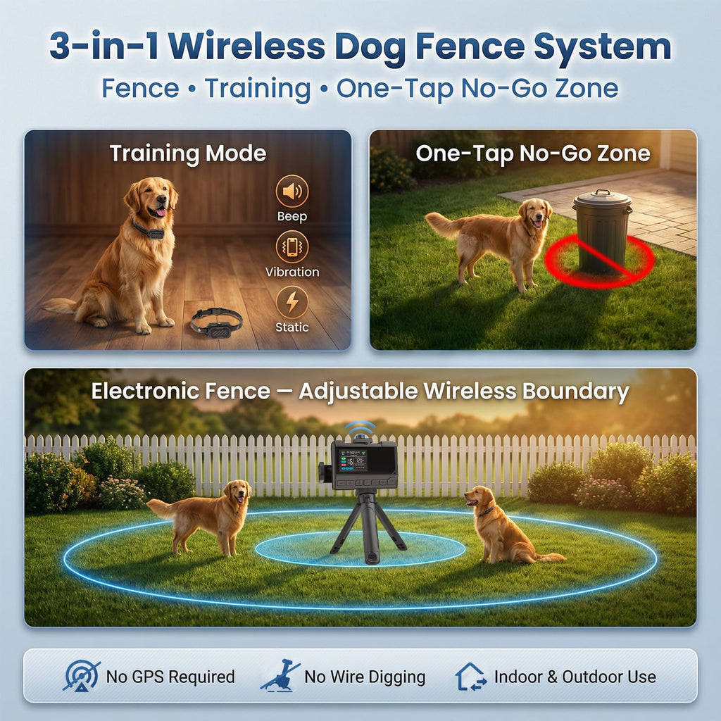Wireless Dog Fence with Waterproof Collar, Up to 1 Acre W53196