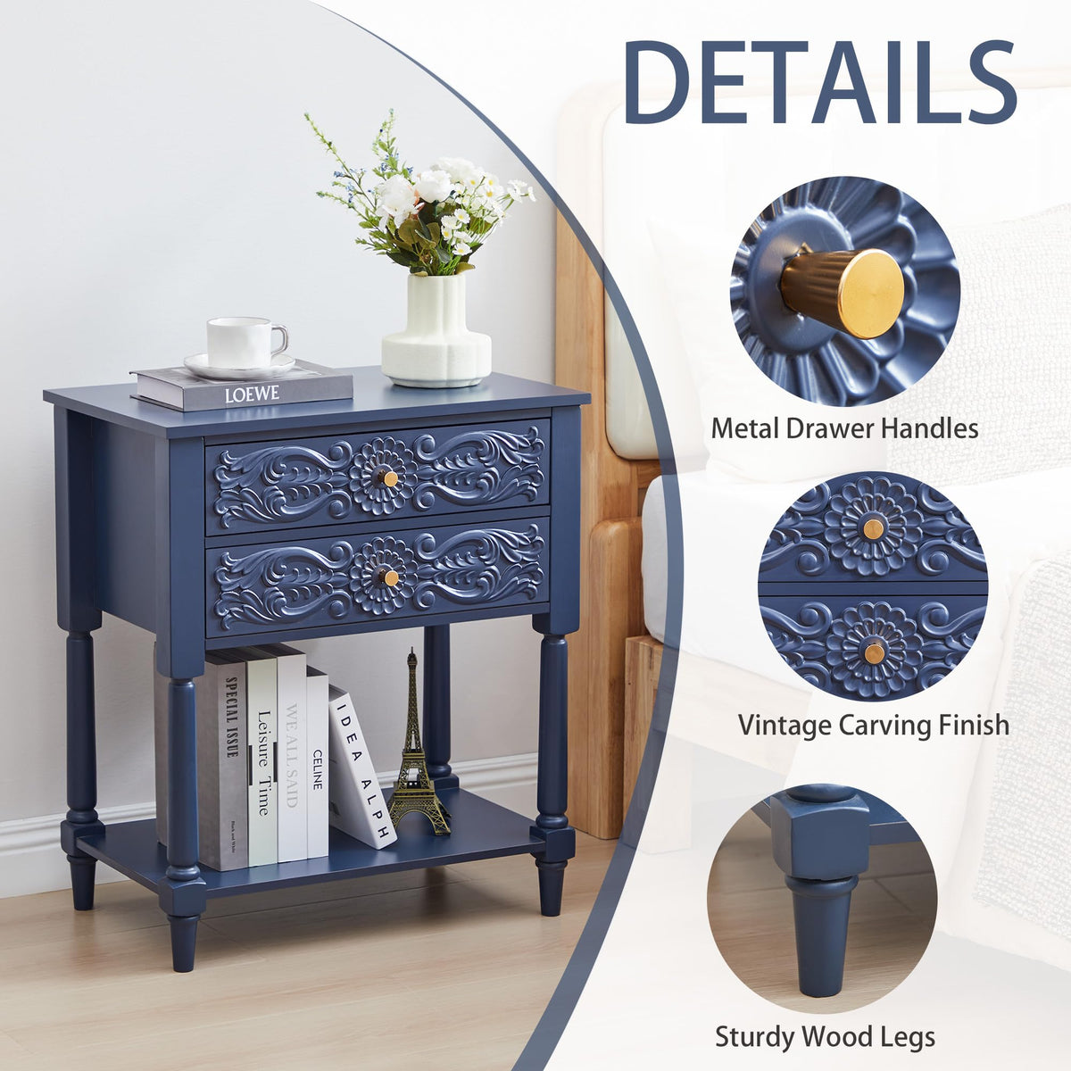 Farmhouse Bedside Table with 2 Drawers O459