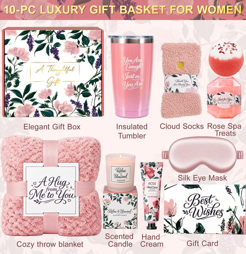 10-Piece Self Care Spa Gift Basket with Throw Blanket and Tumbler O9062