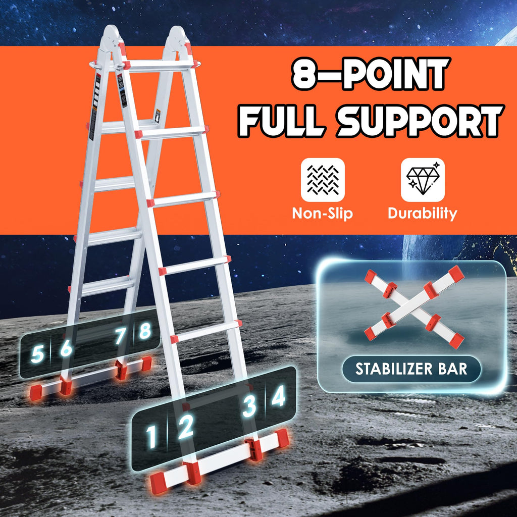 Telescoping Ladder, 22.5 Ft A Frame Anti-Slip Multi Position Z593