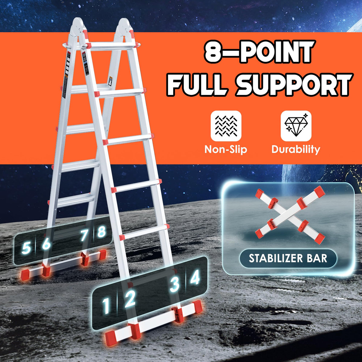 Telescoping Ladder, 22.5 Ft A Frame Anti-Slip Multi Position Z593