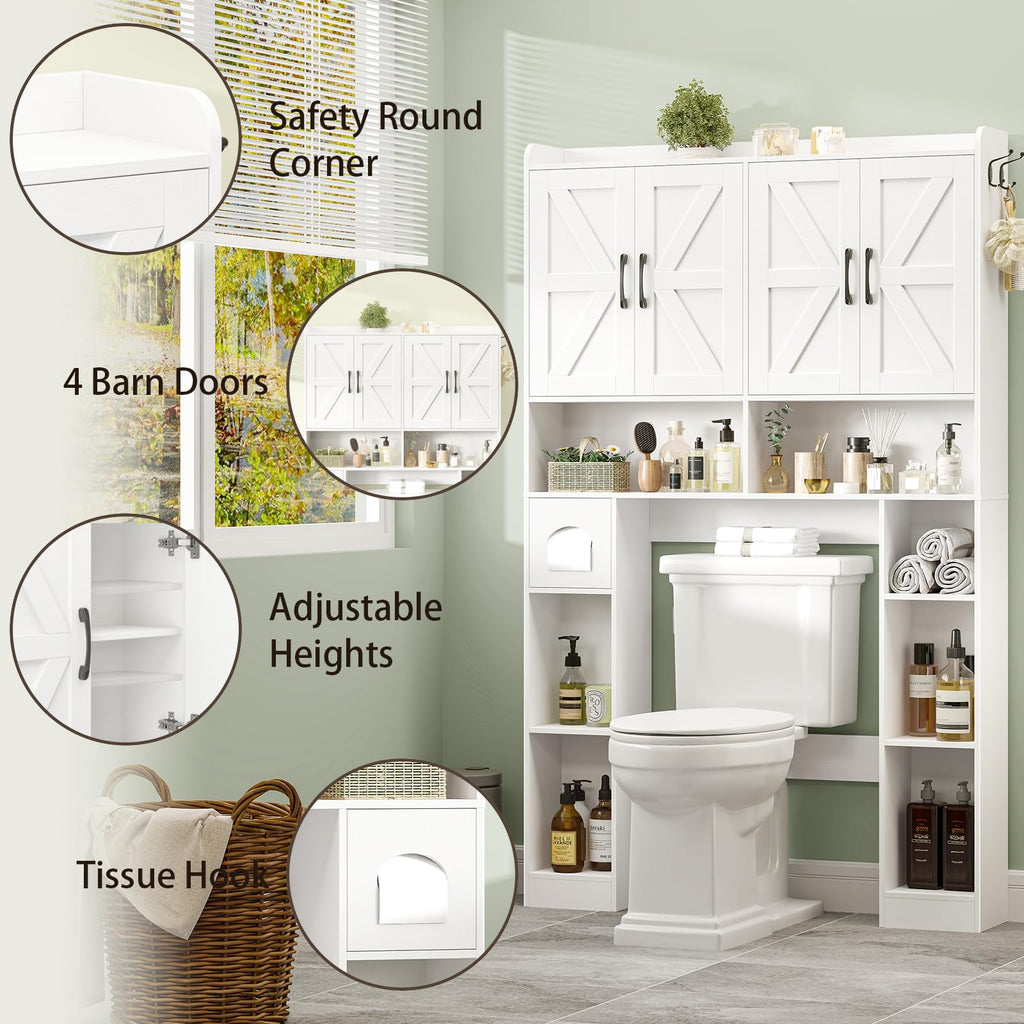 White Over The Toilet Storage Cabinet with 4 Doors I6087