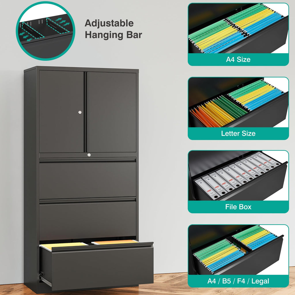 Black 3 Drawer Metal File Cabinet with Lock and Shelf X41363