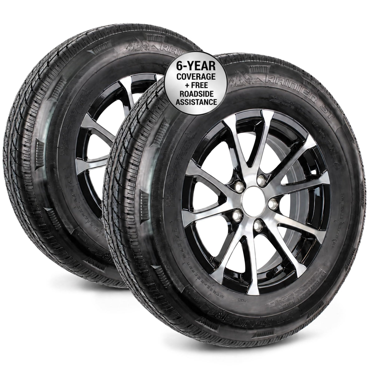 2-Pack Radial Trailer Tire Rim Assembly ST205/75R15 5 Lug Black N16986