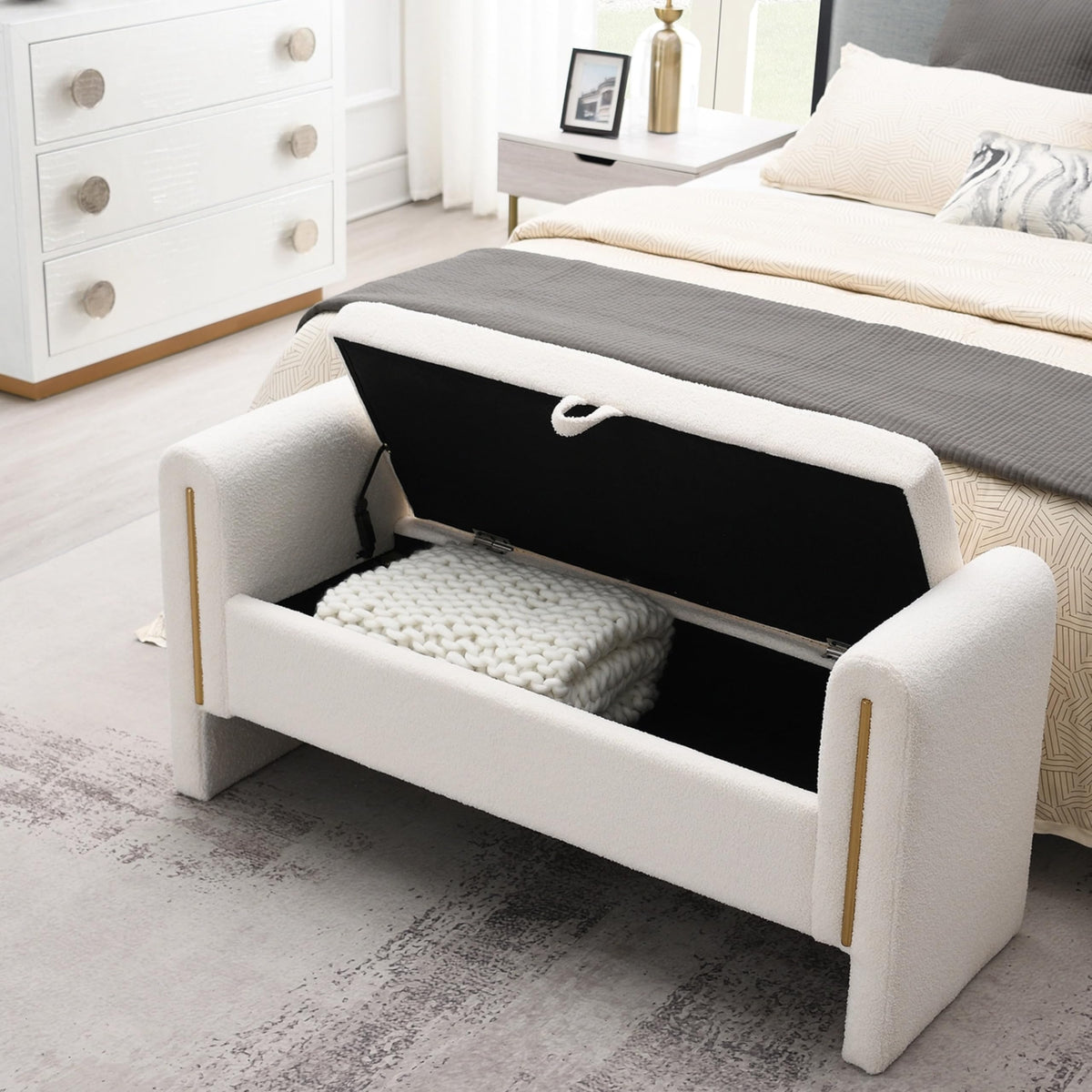 White Upholstered Storage Ottoman K139