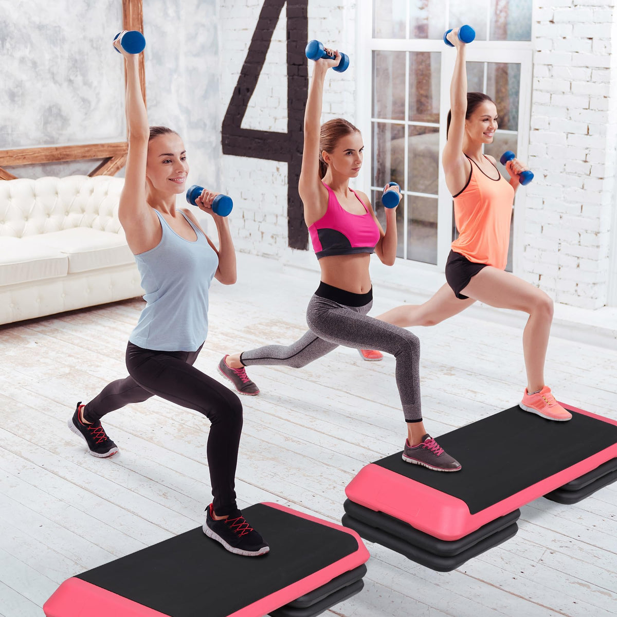 43" Adjustable Exercise Aerobic Step Platform with 4 Removable Risers H10596