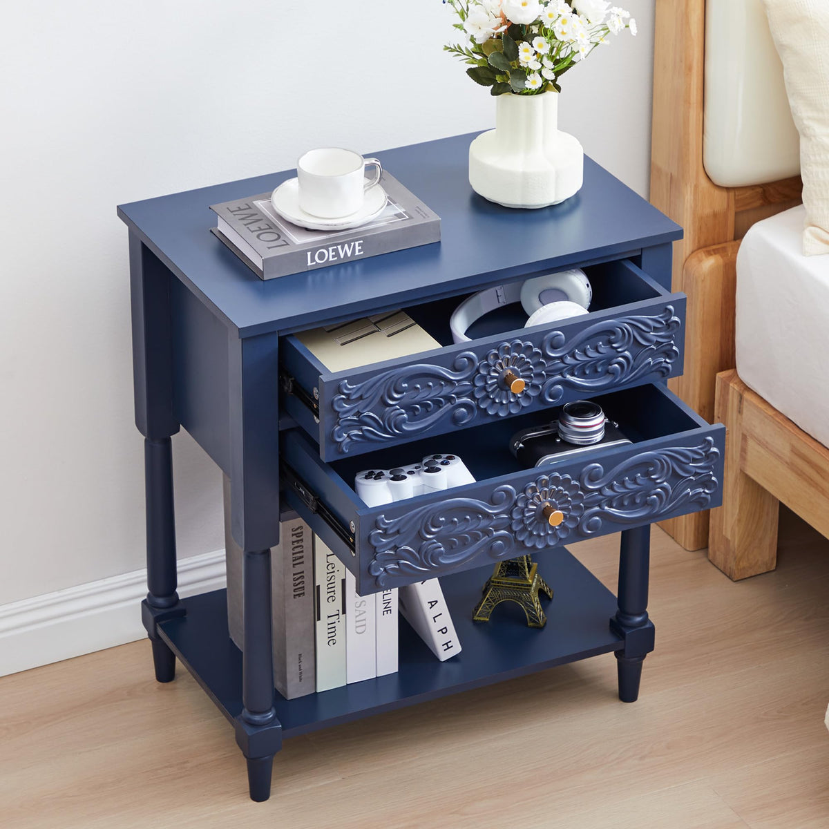 Farmhouse Bedside Table with 2 Drawers O459