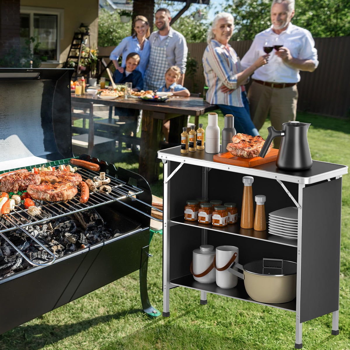Aluminum 2-Tier Folding Camping Table with Carrying Bag V7931