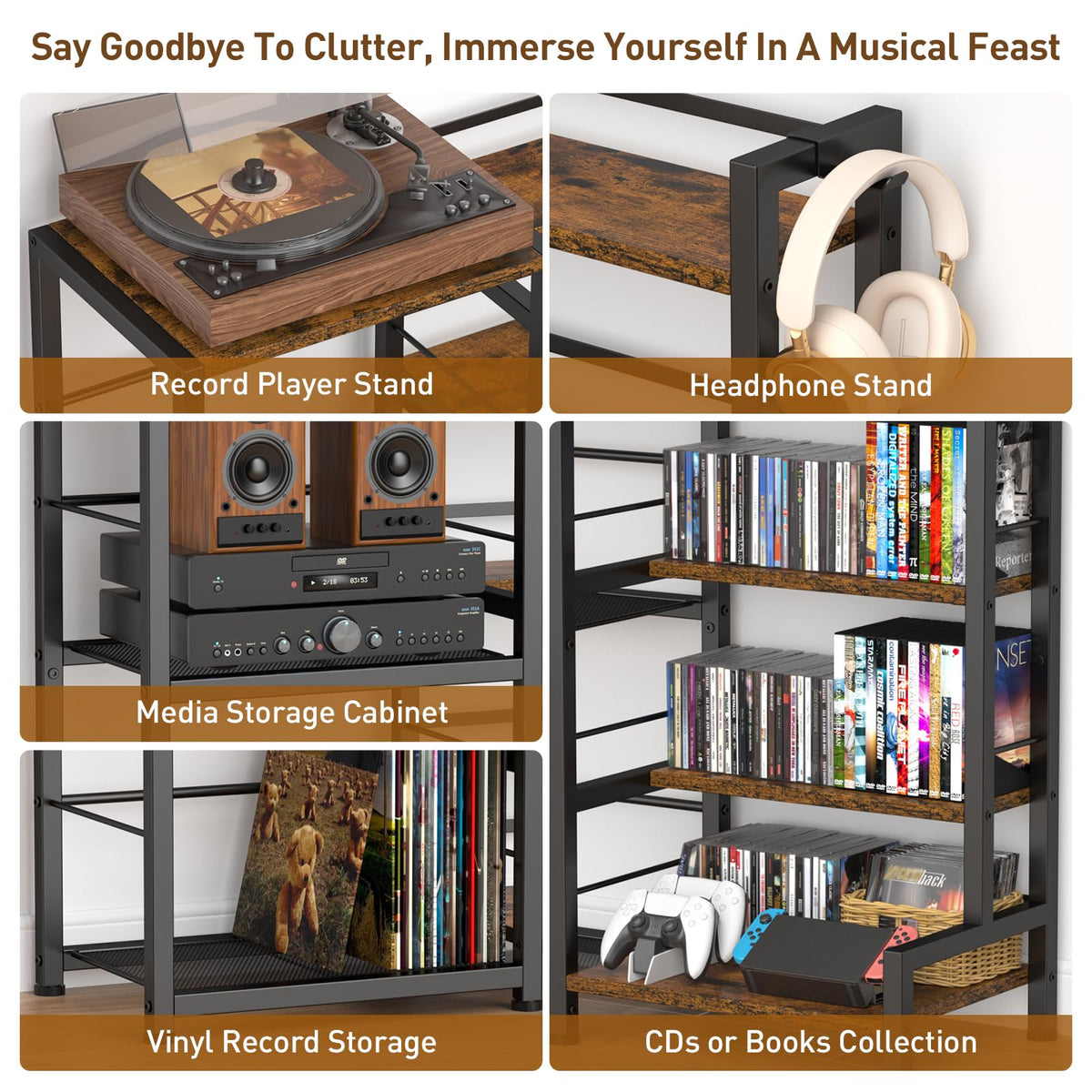 7-Tier Rustic Brown CD Storage Rack P305387