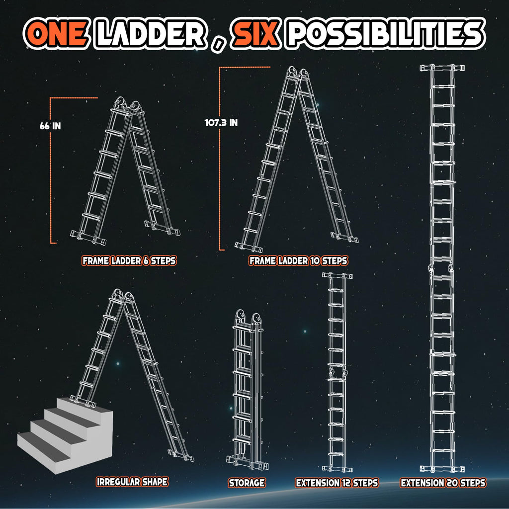 Telescoping Ladder, 22.5 Ft A Frame Anti-Slip Multi Position Z593