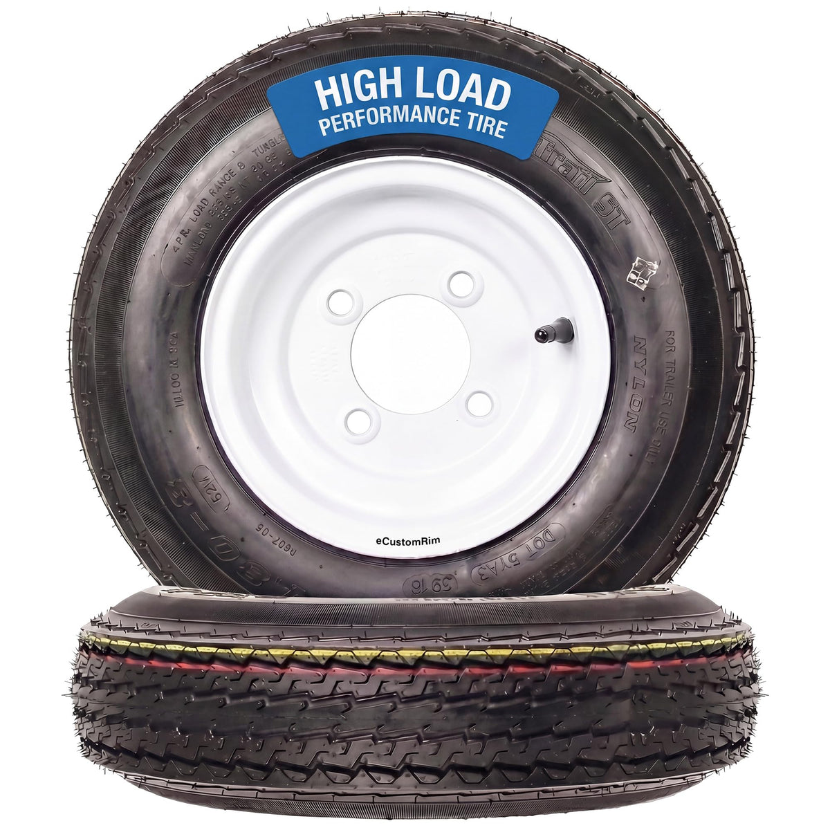 2-Pack Trailer Tire Rim Assembly 4.80-8 4 Lug White T4805