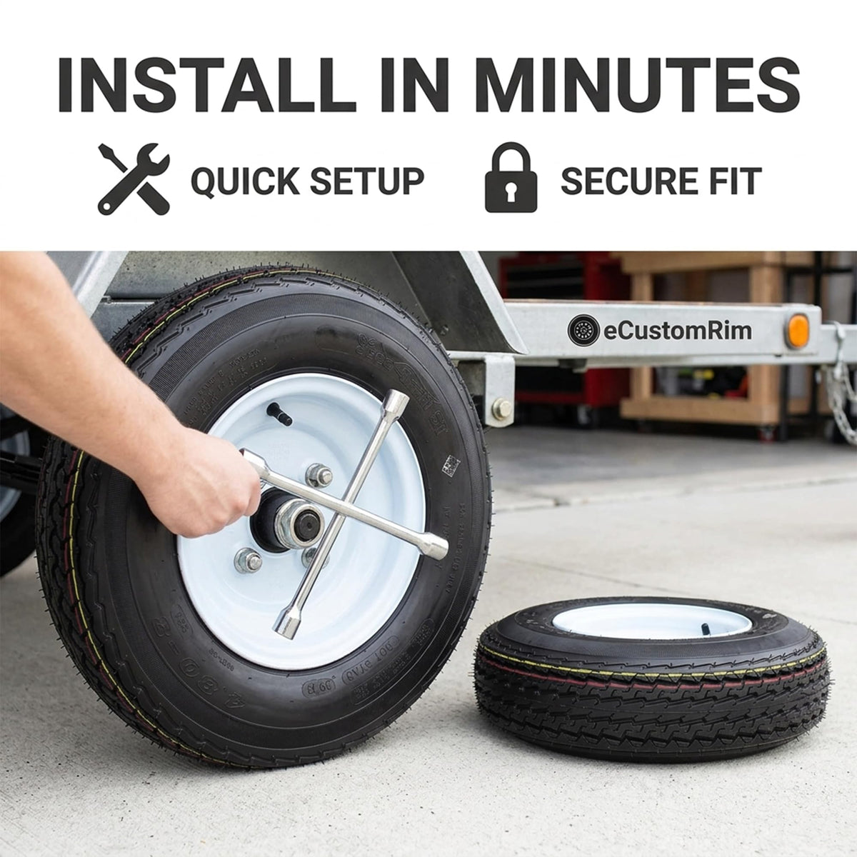 2-Pack Trailer Tire Rim Assembly 4.80-8 4 Lug White T4805