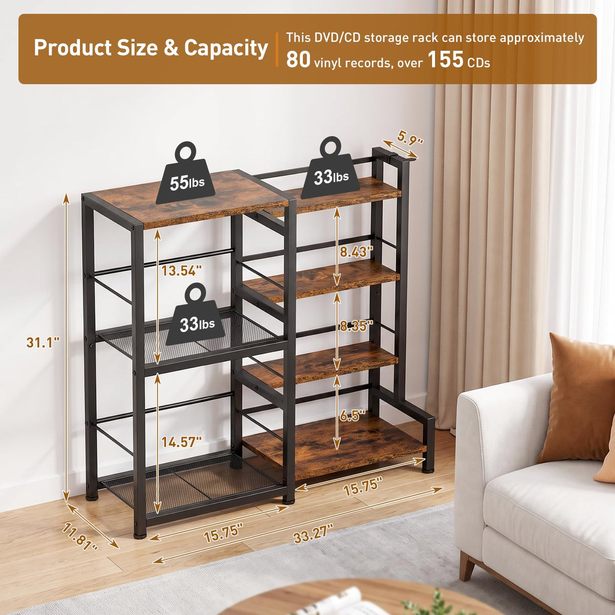 7-Tier Rustic Brown CD Storage Rack P305387