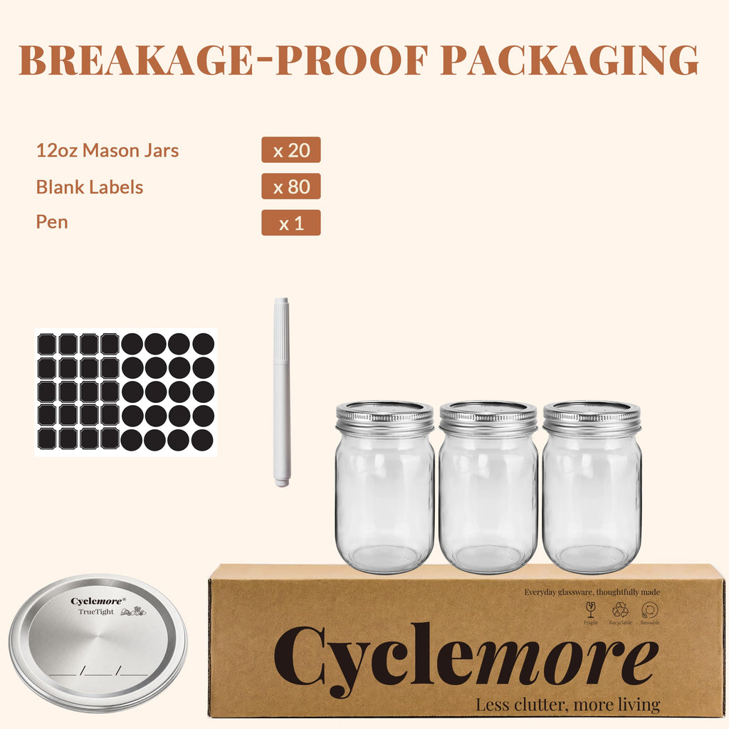 20 Pcs 12oz Glass Mason Jars With Lids S50899