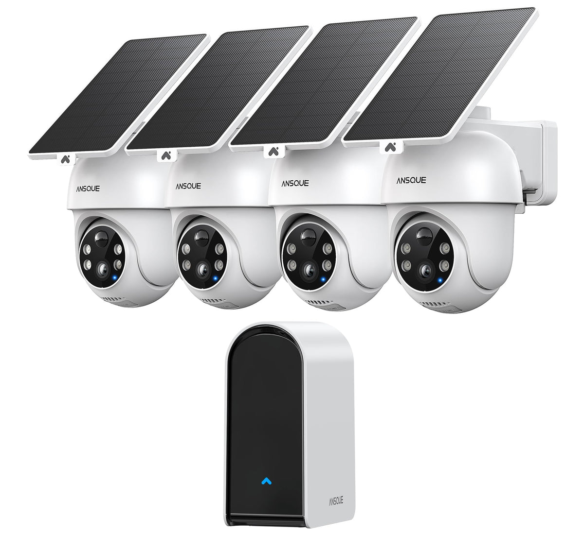 Wireless Outdoor Solar Powered 4-Cam Security Cameras D190594