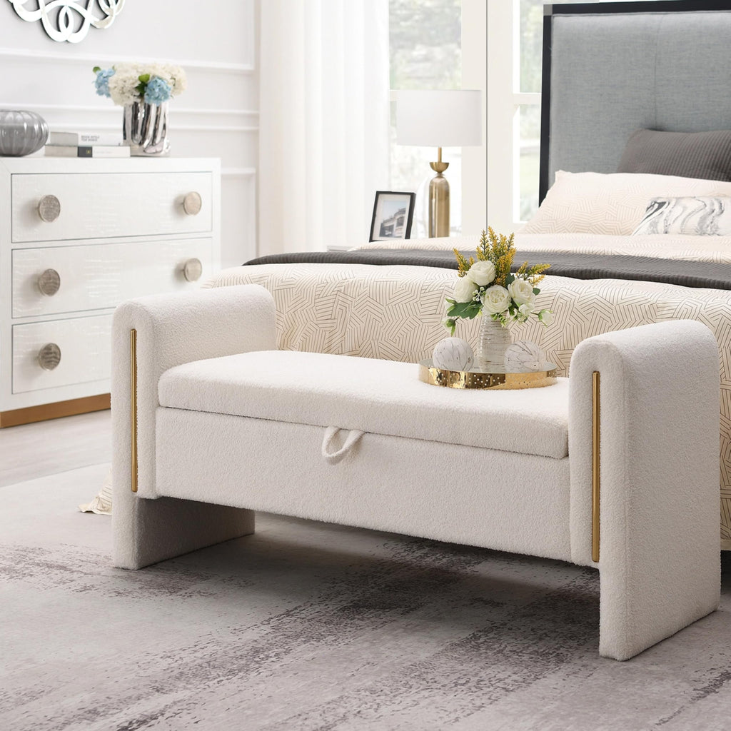 White Upholstered Storage Ottoman K139