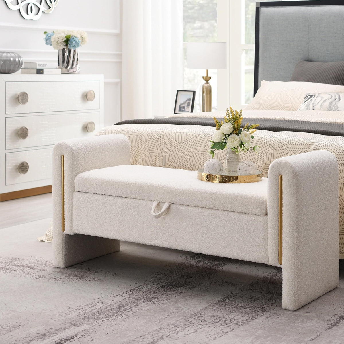 White Upholstered Storage Ottoman K139