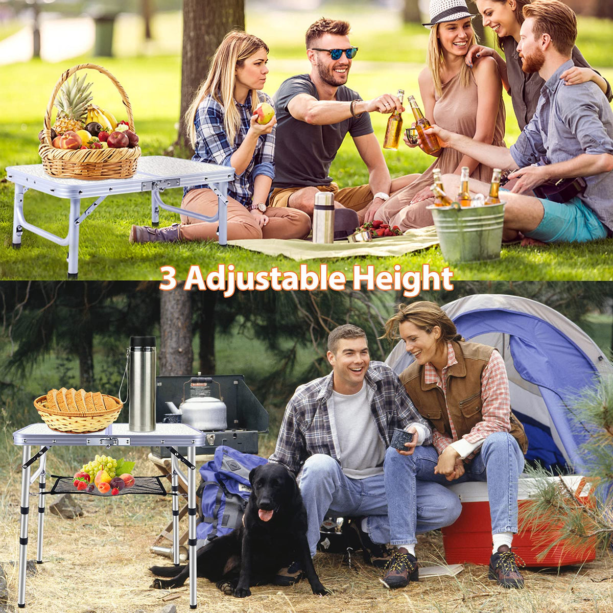 Small Portable Folding Camping Table, 3 Adjustable Height Lightweight Aluminum G295