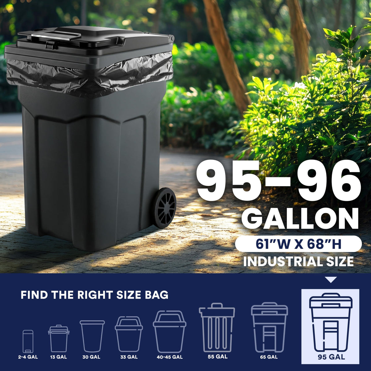 95-96 Gallon Heavy Duty Black Trash Bags P1150