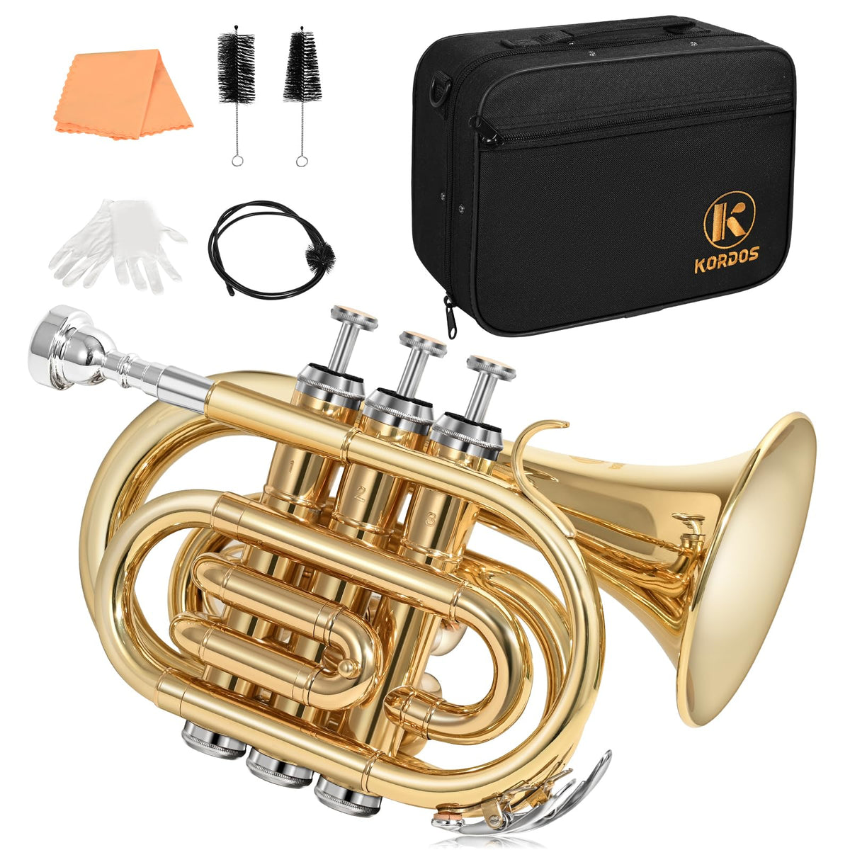 B Flat Brass Pocket Trumpet with 7C Mouthpiece and Hard Case U820356