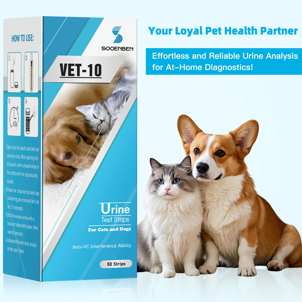 Dog UTI Test Strips 10 Parameter Urinalysis 50ct K92848