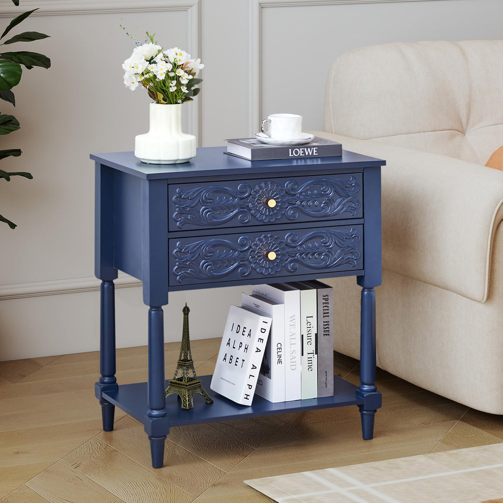 Farmhouse Bedside Table with 2 Drawers O459