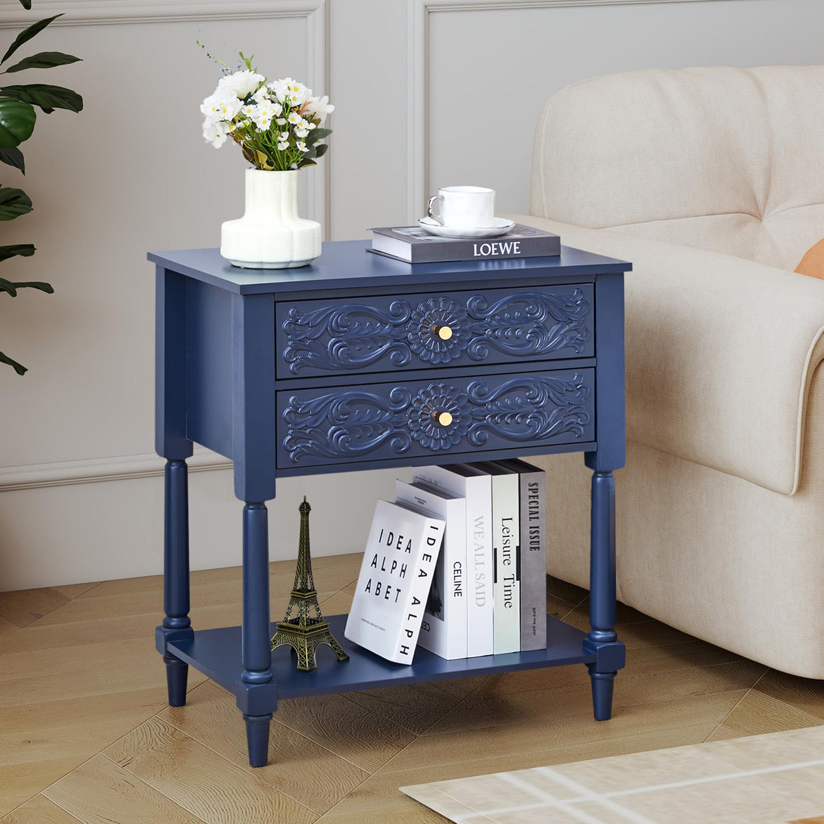 Farmhouse Bedside Table with 2 Drawers O459