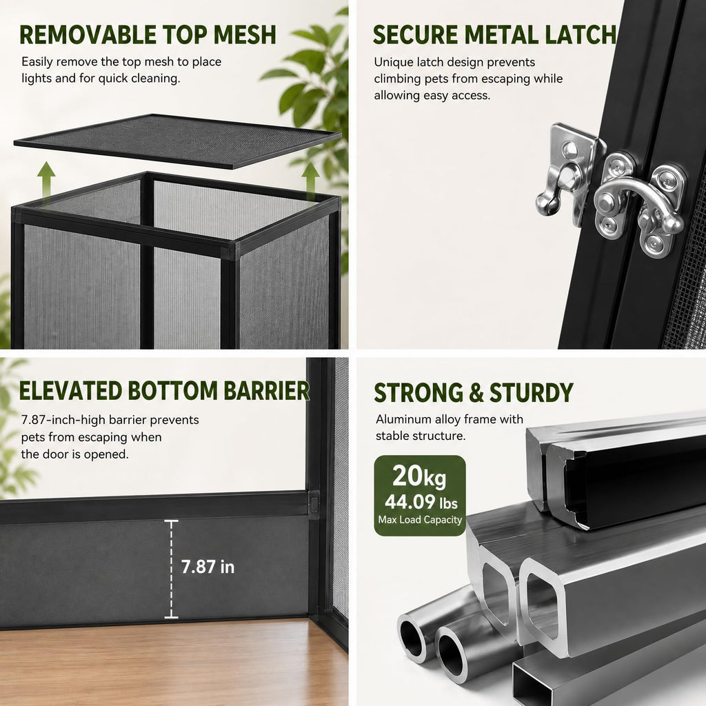 Aluminum Reptile Terrarium Enclosure with Locking Latches W496